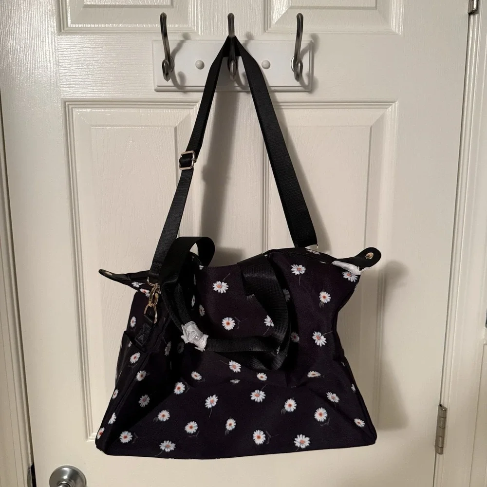 Alice + Olivia Daisy Print Weekend Duffel Overnight Bag By Stacey Bendet Black